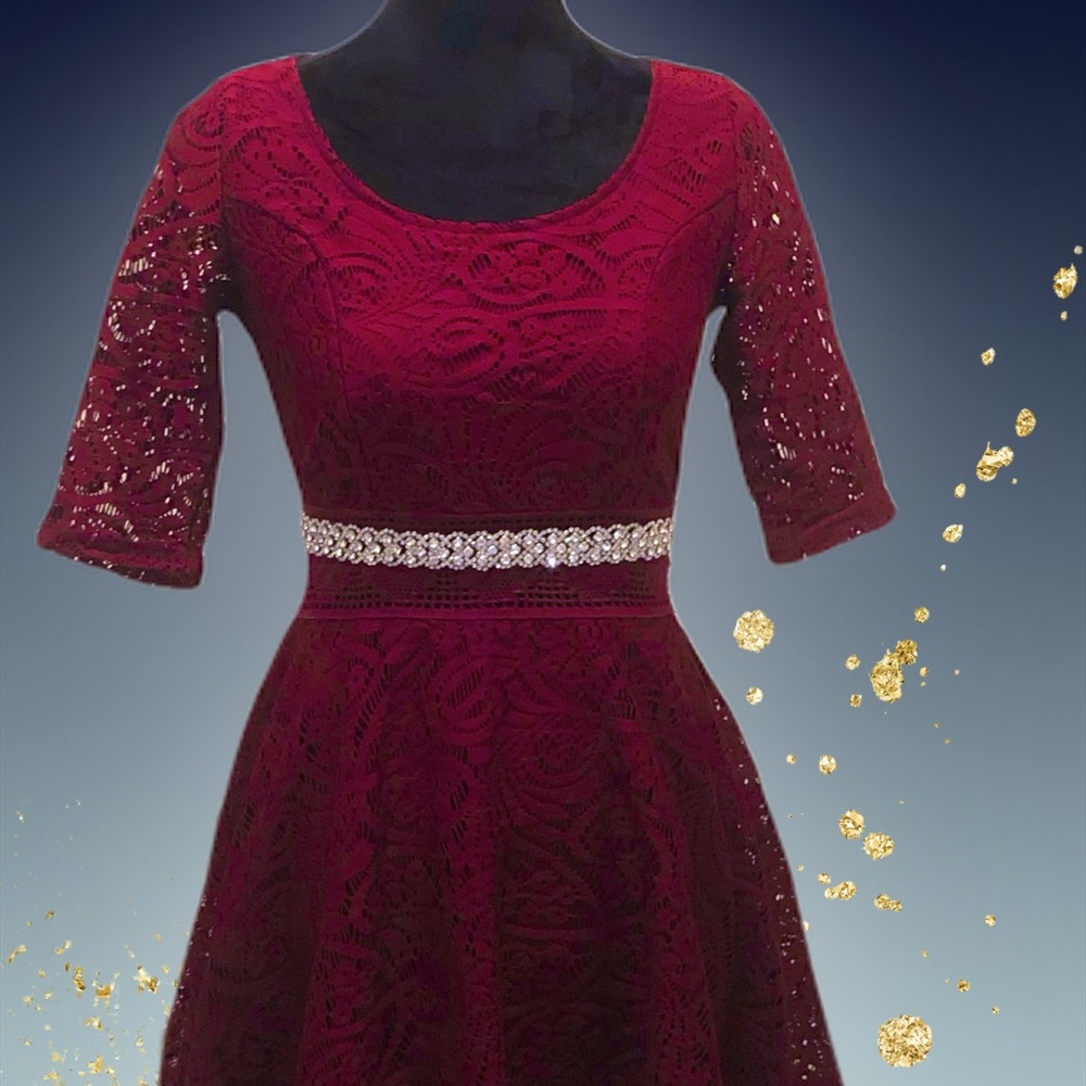 Deep red lace cocktail dress